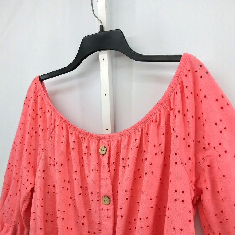 No Boundaries Shirt Womens Size XXL Coral Ballon Sleeve Button Up Tie Hem Crop - Picture 2 of 9